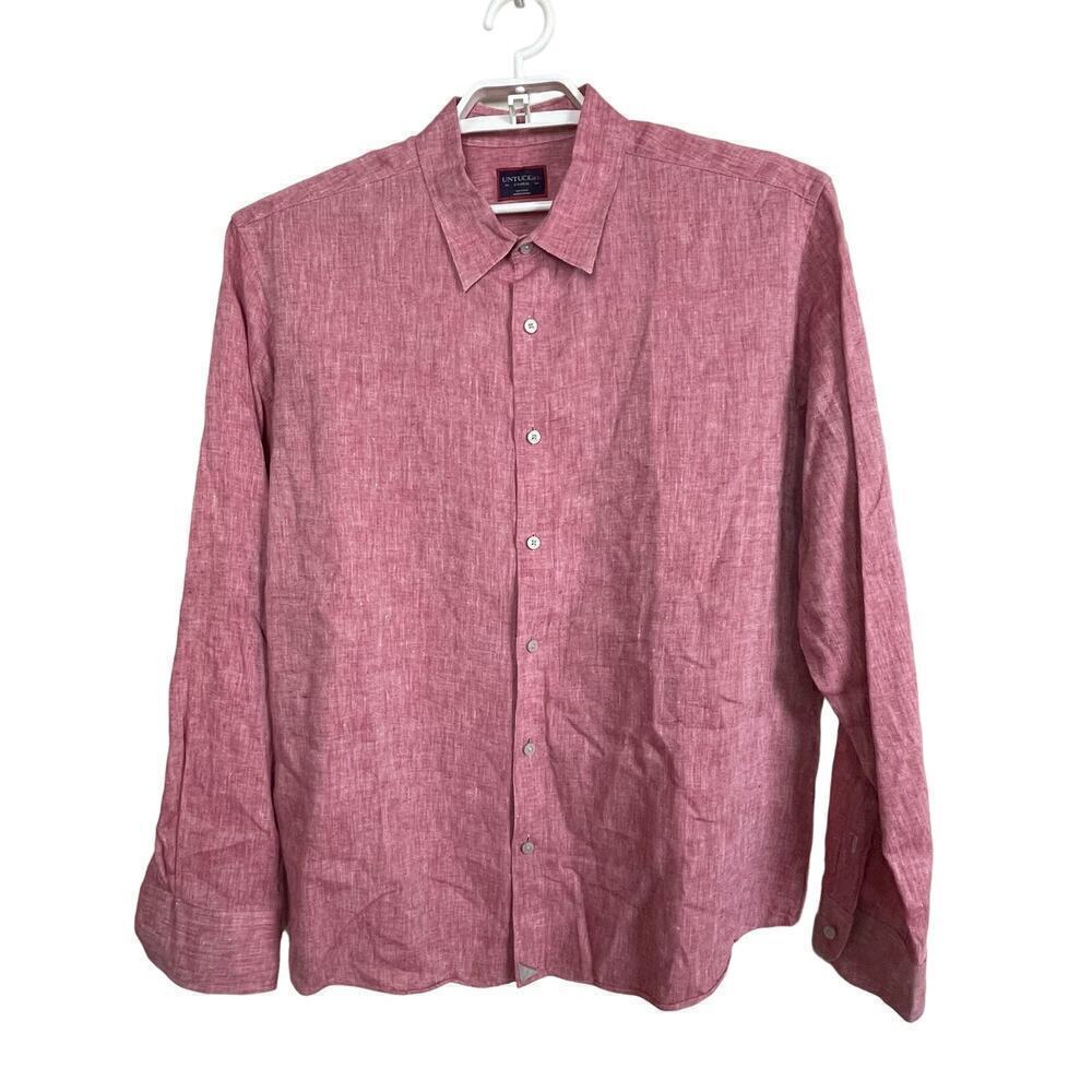 Untuckit Men's Red 100% Linen Long Sleeve Button Up Shirt‎ Size XL